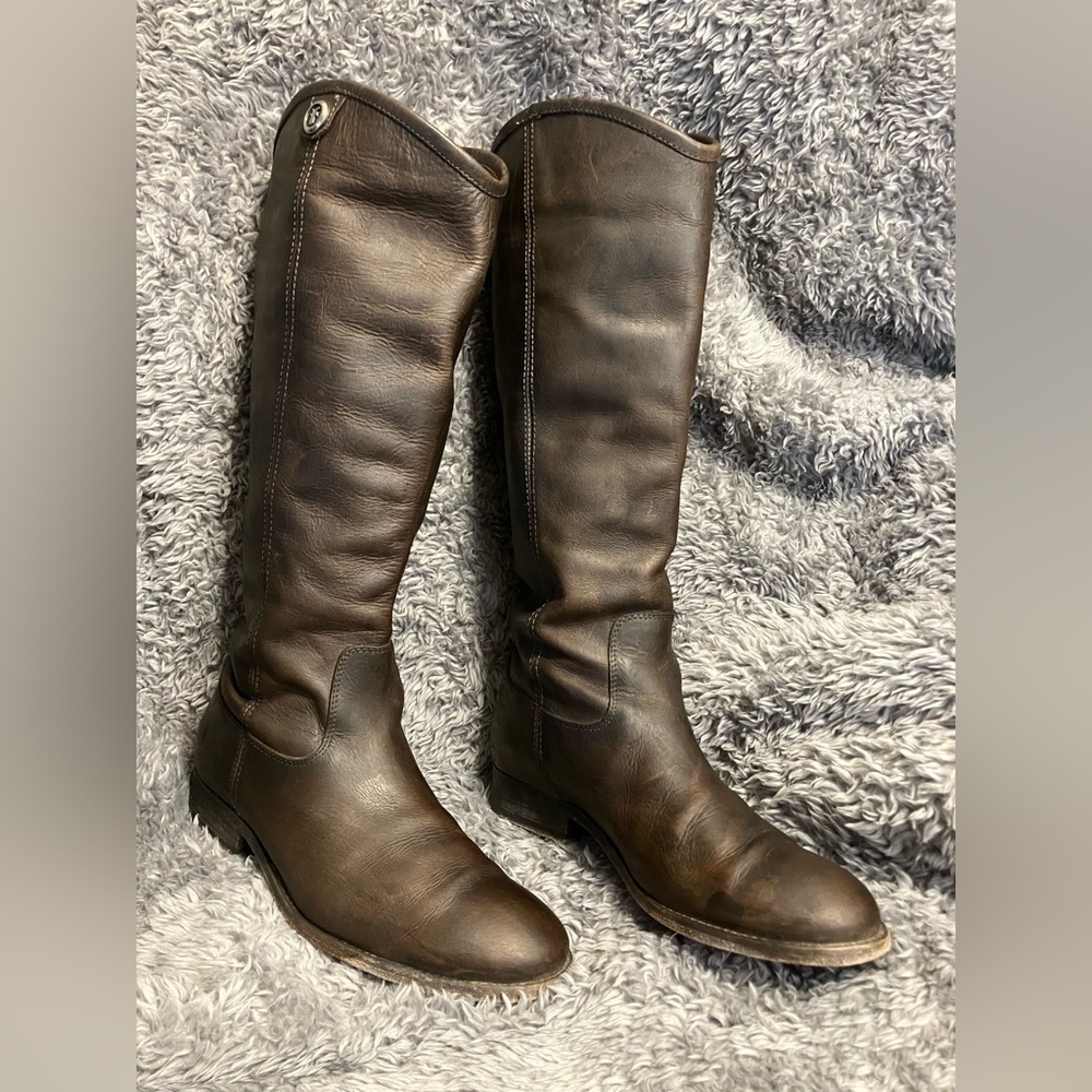 Frye Melissa Button Distressed Leather Women's Knee-High Riding Boots 6B - Picture 3 of 16